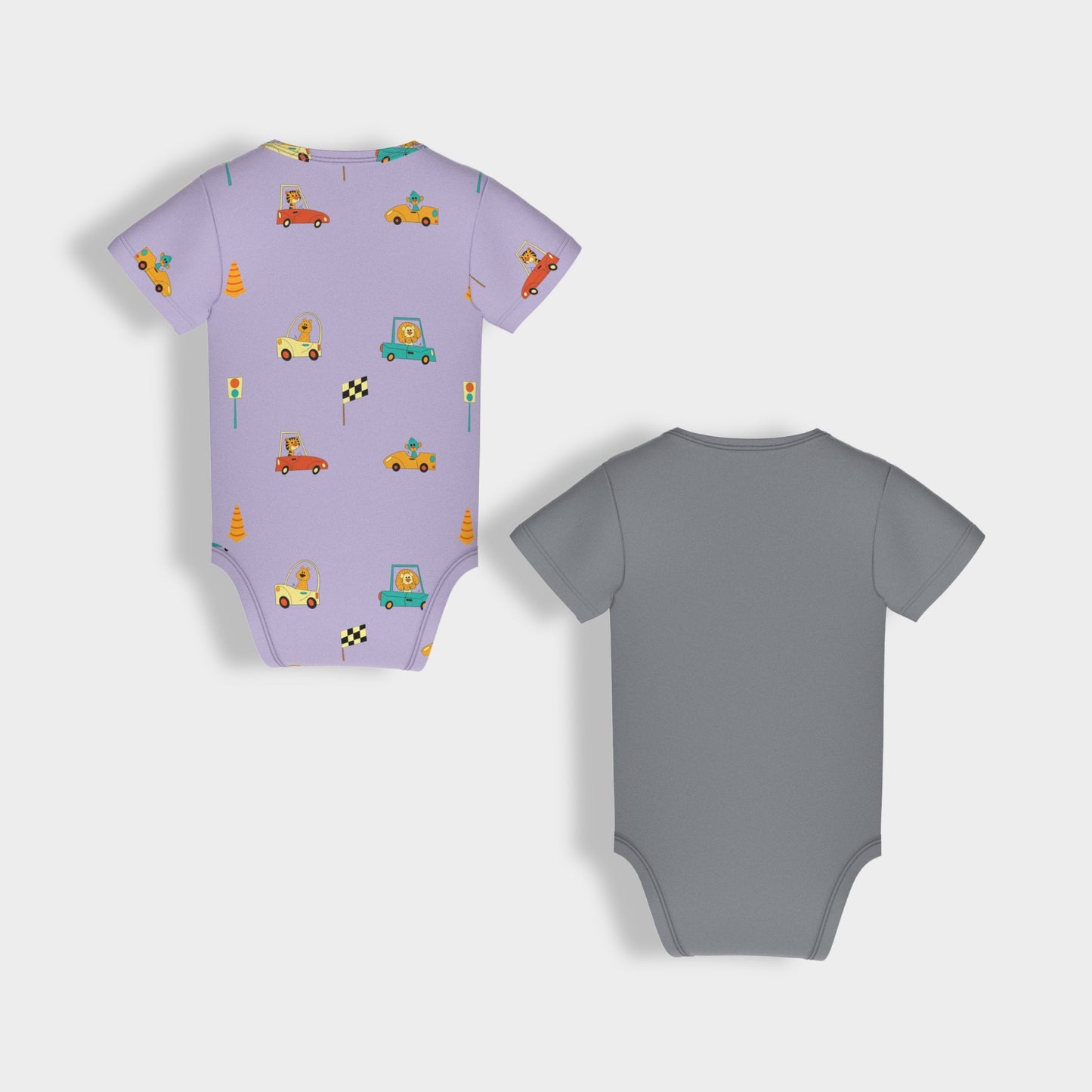 2 Pcs Half Sleeves Bodysuit | Cars, Grey