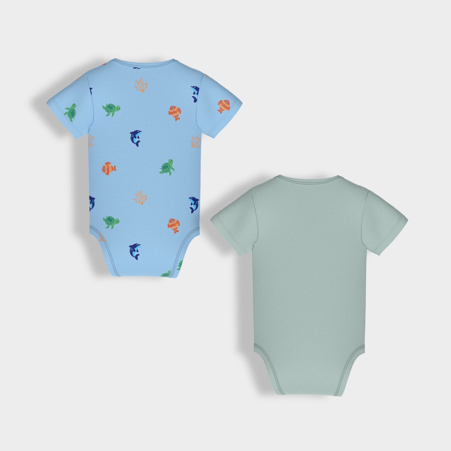 2 Pcs Half Sleeves Bodysuit | Underwater, Light Green