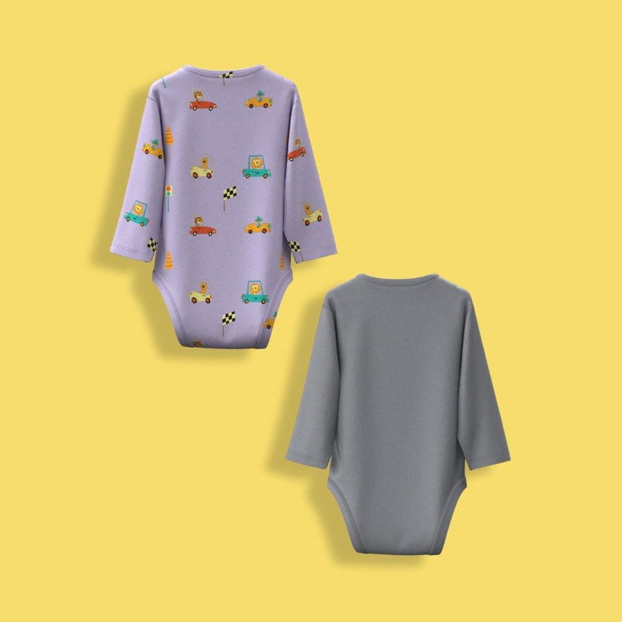 2 Pcs Full Sleeves Bodysuit | Cars, Grey