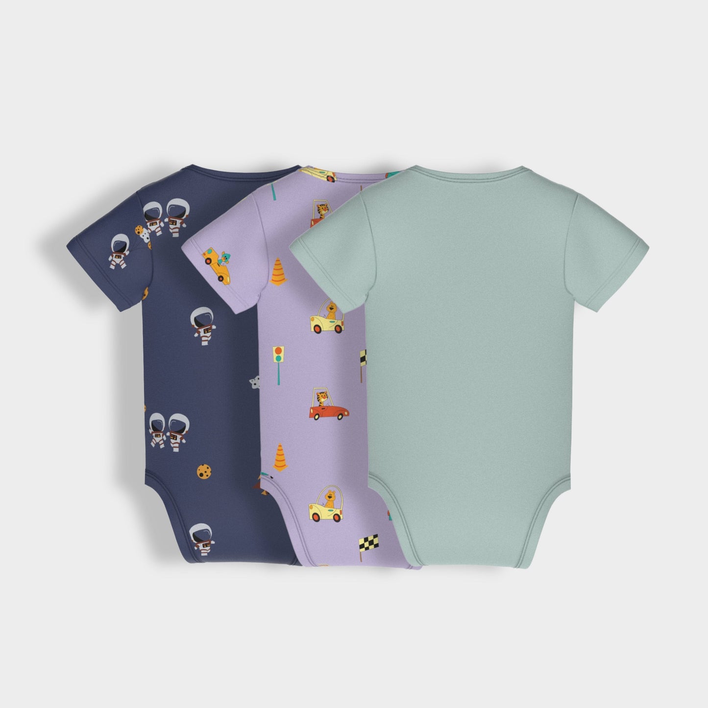 3 Pcs Half Sleeves Bodysuit | Space, Cars, Light Green