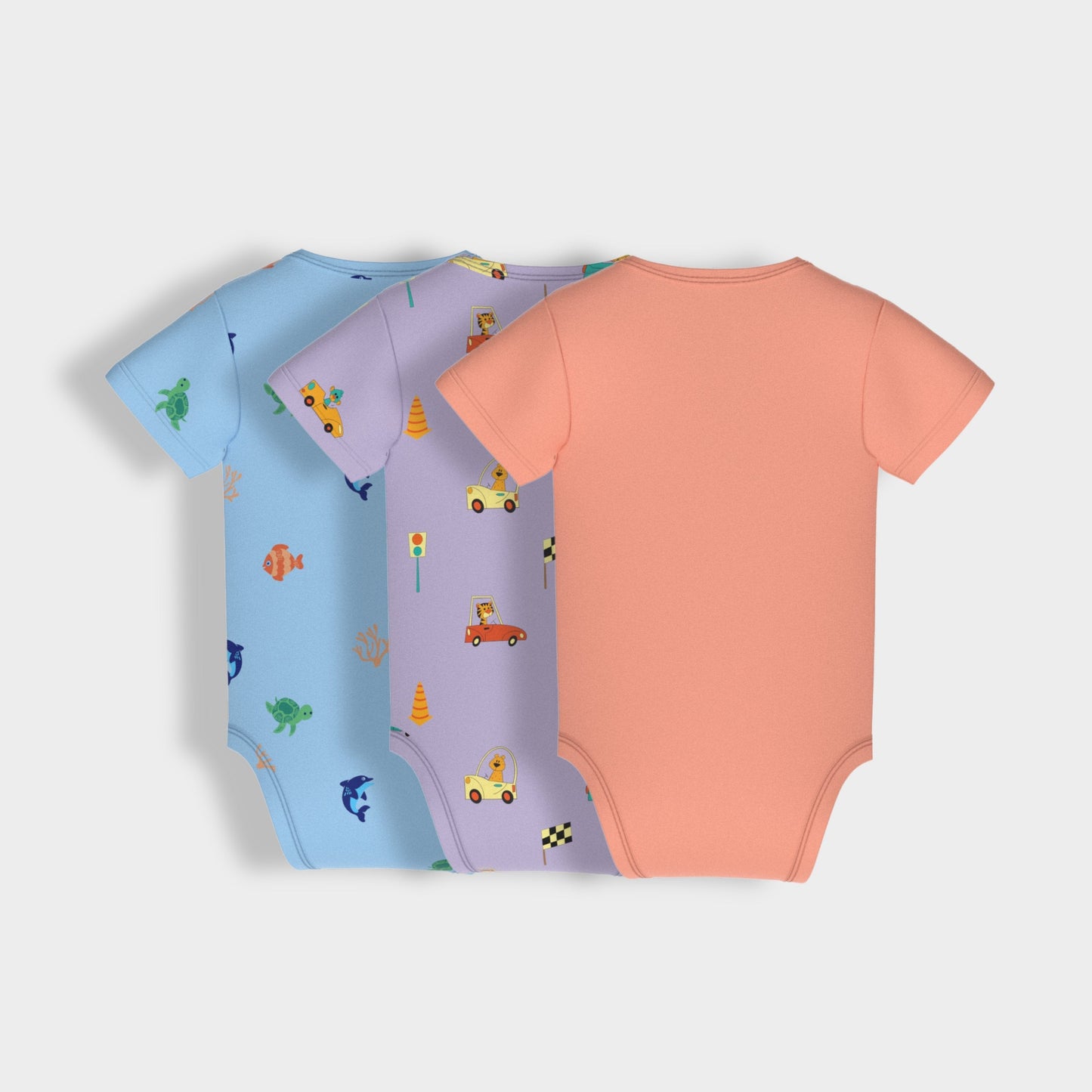 3 Pcs Half Sleeves Bodysuit | Underwater, Cars, Orange