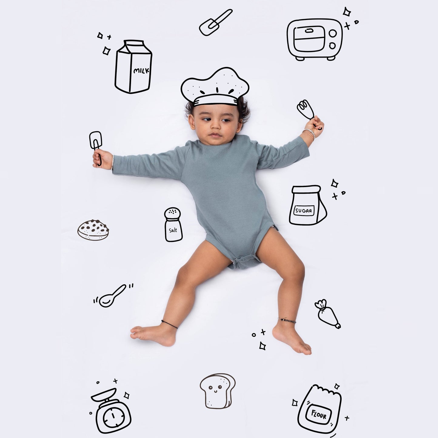 2 Pcs Full Sleeves Bodysuit | Farm, Grey