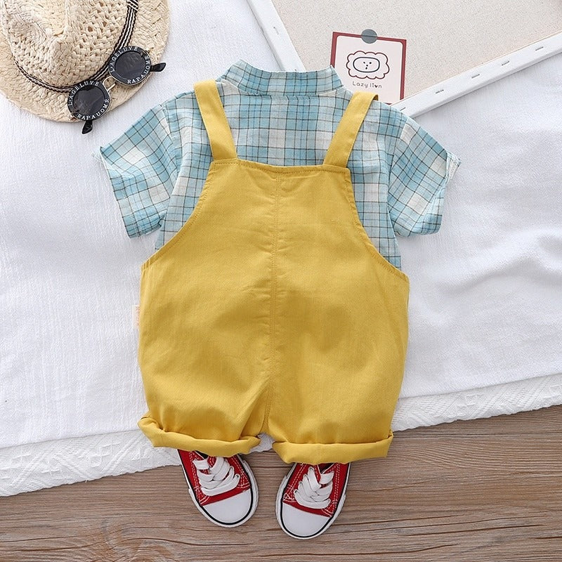 Checkered Bear Pocket Baby Boy Jumpsuit