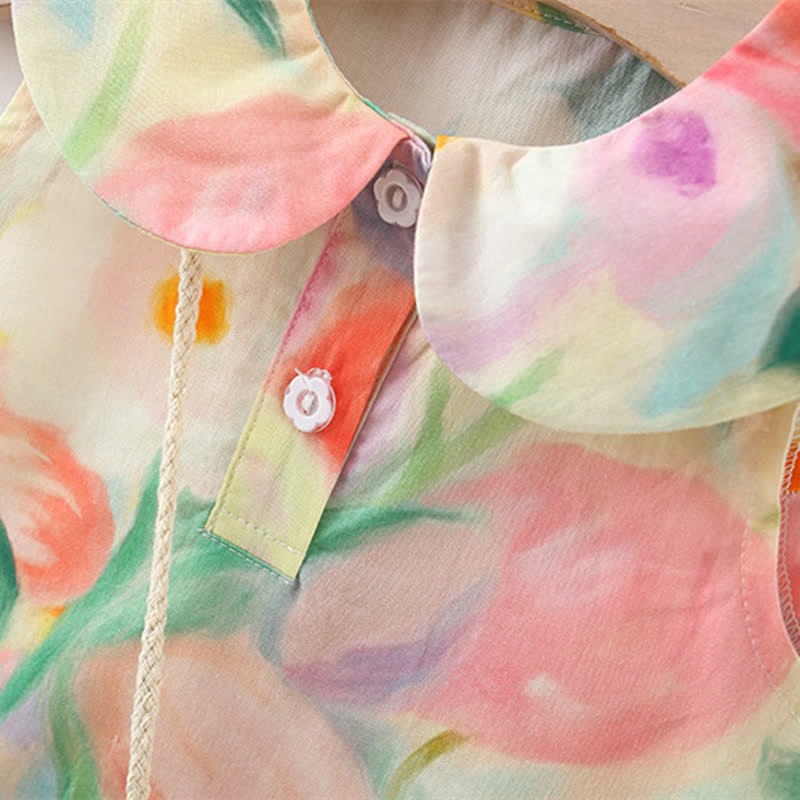 Colourful Floral Girls Dress With Sling Bag