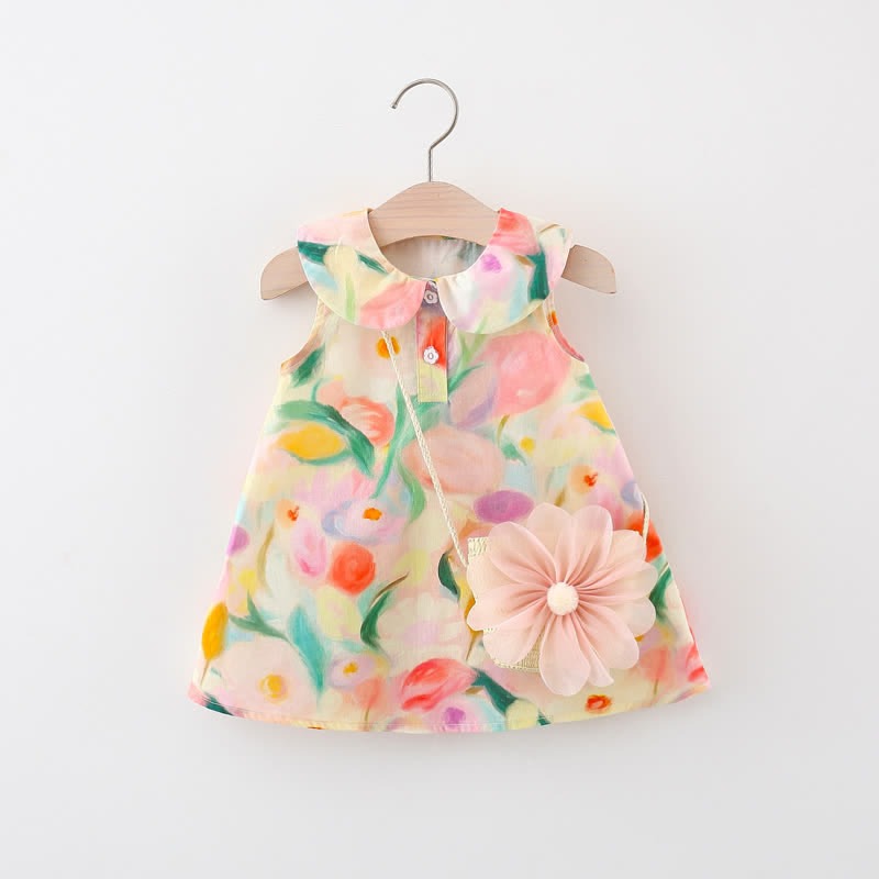 Colourful Floral Girls Dress With Sling Bag