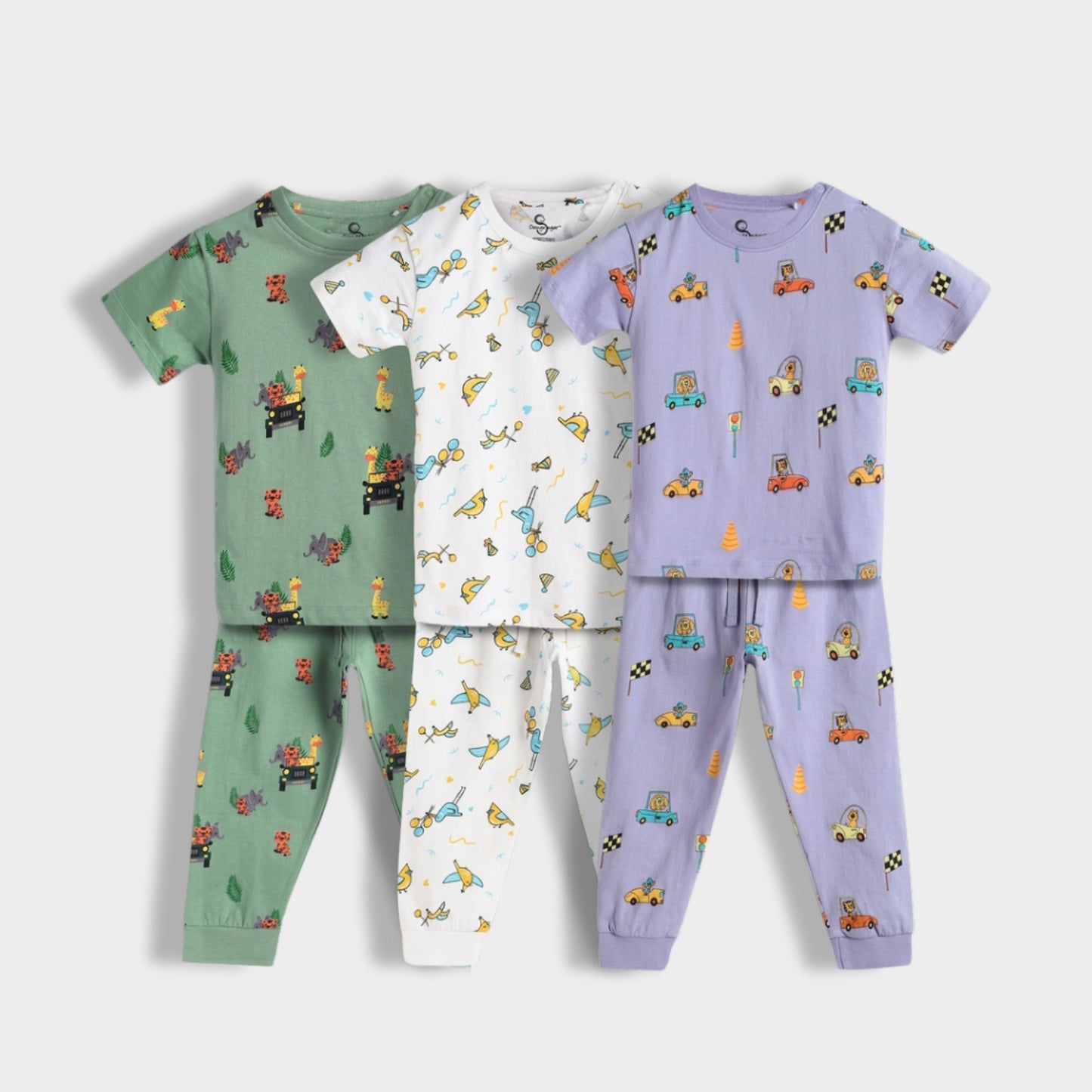 3 Pack Half Sleeves Unisex Co-ord Set | Jungle, Bird & Cars