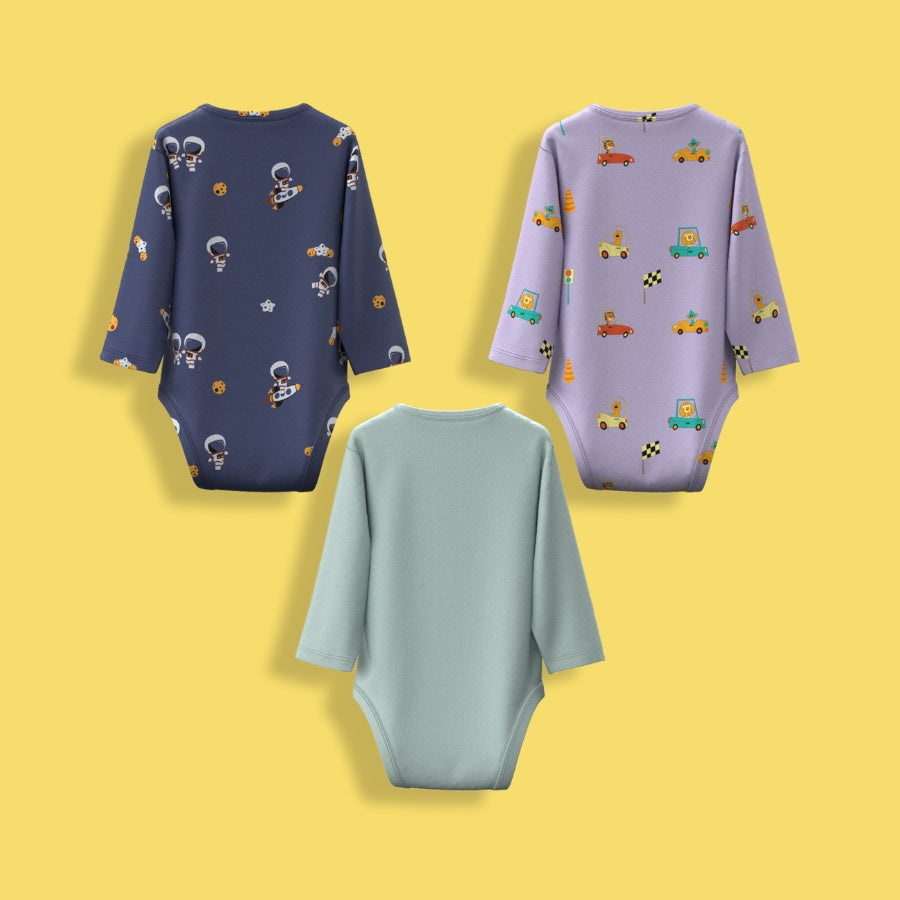 3 Pcs Full Sleeves Bodysuit | Space, Cars, Light Green