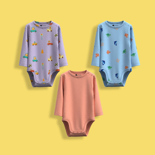 3 Pcs Full Sleeves Bodysuit | Underwater, Cars, Orange