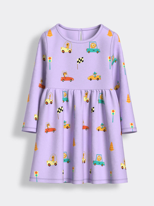 Long Sleeves Printed Dress | Racing Cars