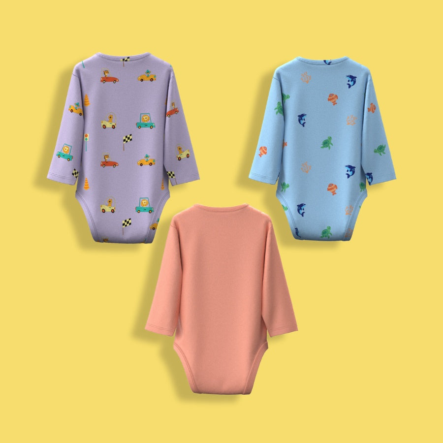 3 Pcs Full Sleeves Bodysuit | Underwater, Cars, Orange