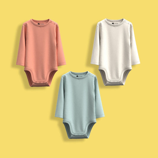 3 Pcs Full Sleeves Bodysuit | Light Green, Off White, Orange