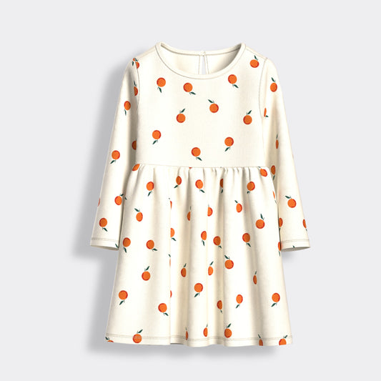 Long Sleeves Printed Dress | Orange Heaven