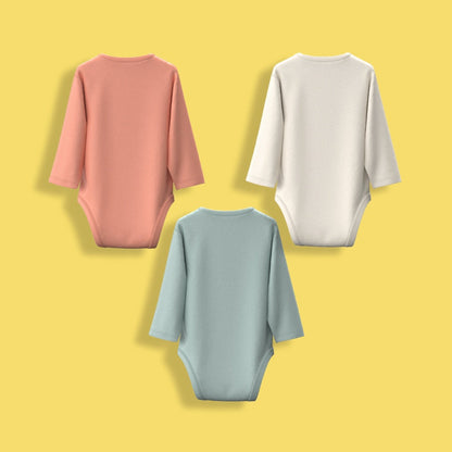 3 Pcs Full Sleeves Bodysuit | Light Green, Off White, Orange