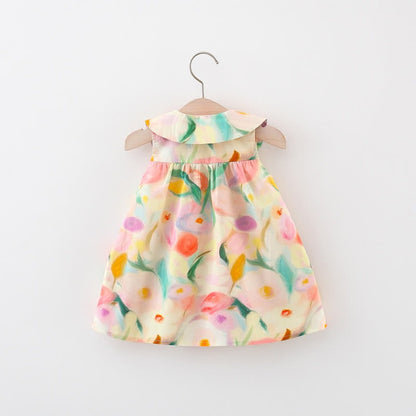 Colourful Floral Girls Dress With Sling Bag