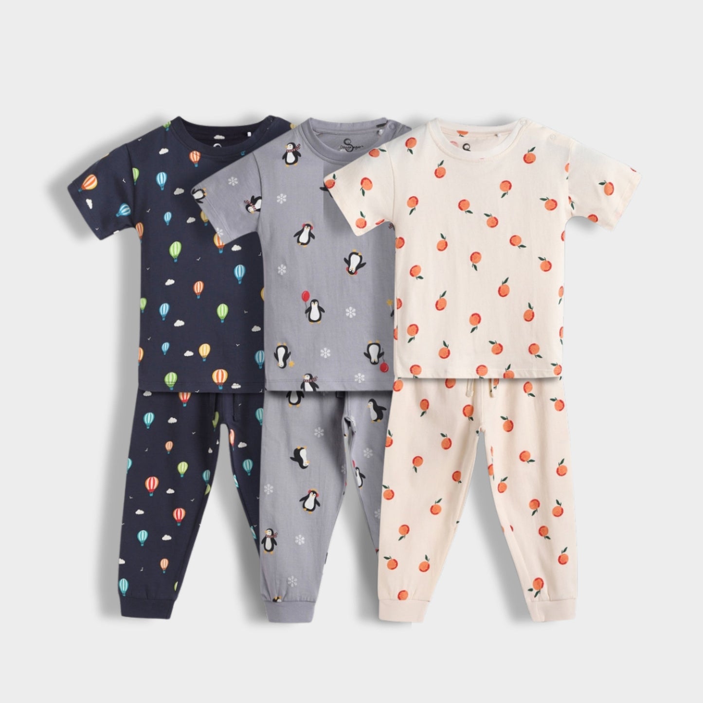 3 Pack Half Sleeves Unisex Co-ord Set | Oranges, Penguin & Hot Air