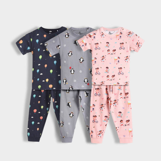 3 Pack Half Sleeves Unisex Co-ord Set | Garden, Hot Air & Penguin