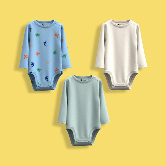 3 Pcs Full Sleeves Bodysuit | Light Green, Off White, Underwater
