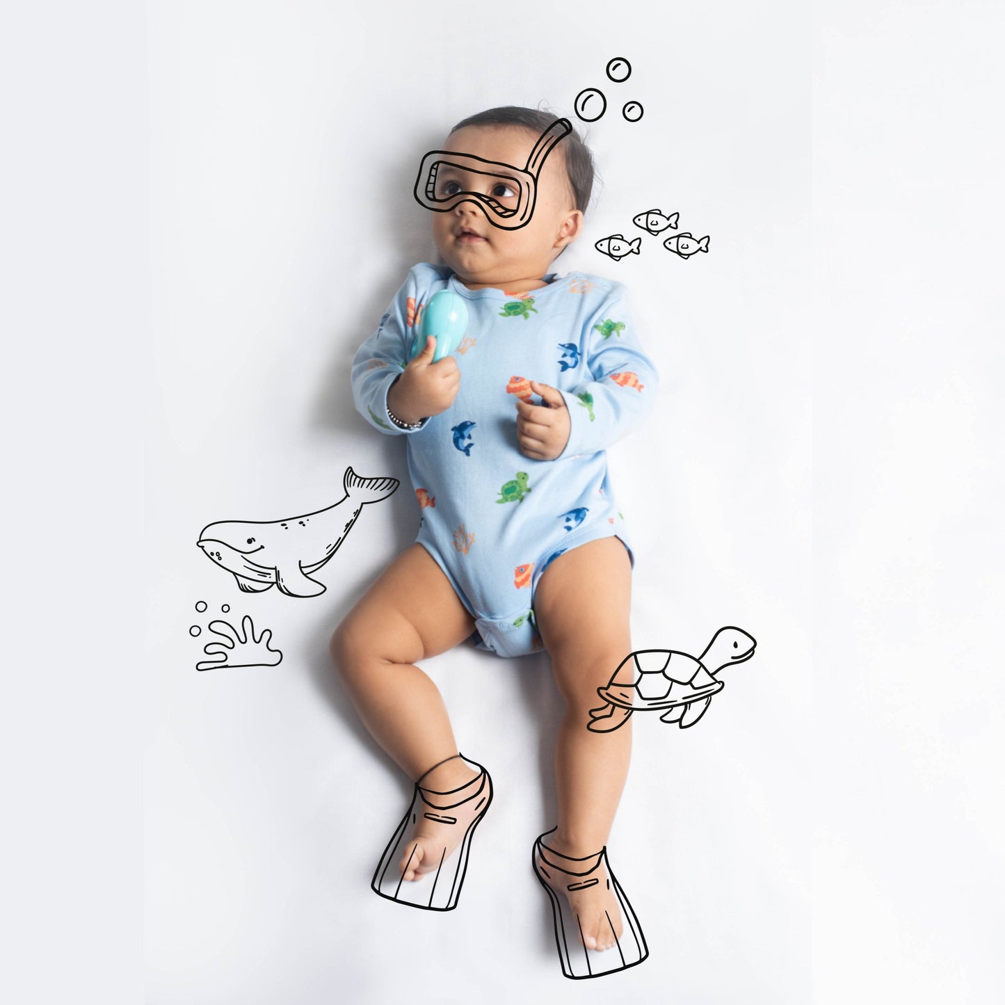 2 Pcs Full Sleeves Bodysuit | Underwater, Light Green