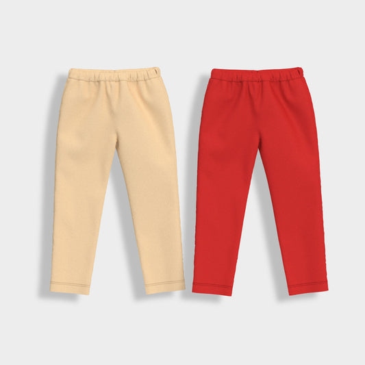 2 Pcs Leggings | Red, Beige