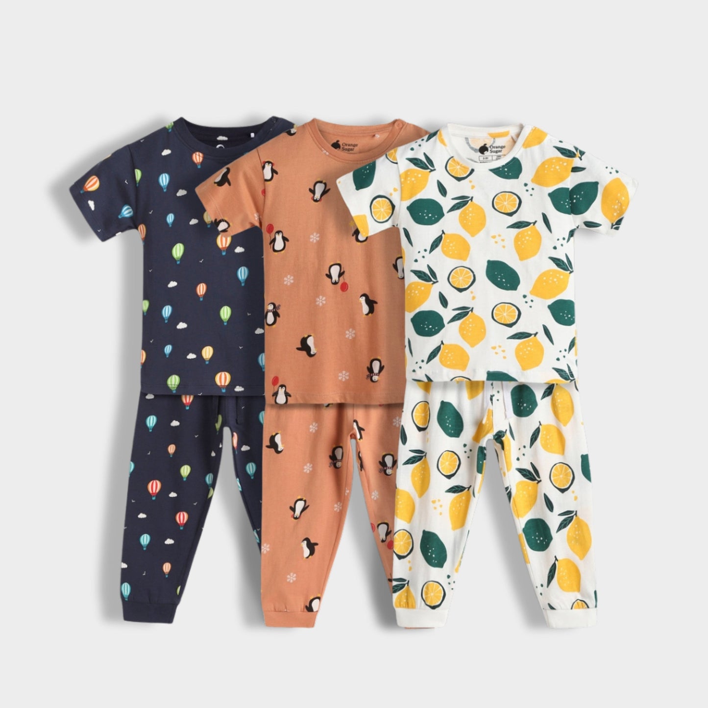 3 Pack Half Sleeves Unisex Co-ord Set | Hot Air, Penguin Chill & Lemon