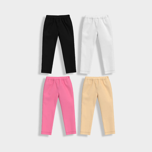 4 Pcs Leggings | Black, White, Beige, Pink
