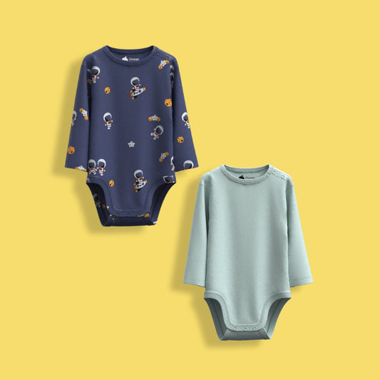 2 Pcs Full Sleeves Bodysuit | Space, Light Green