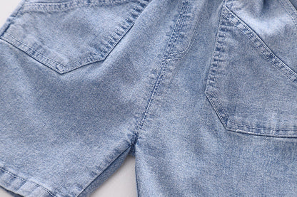 3D Shark Tail T-shirt with Denim Shorts Boys Set