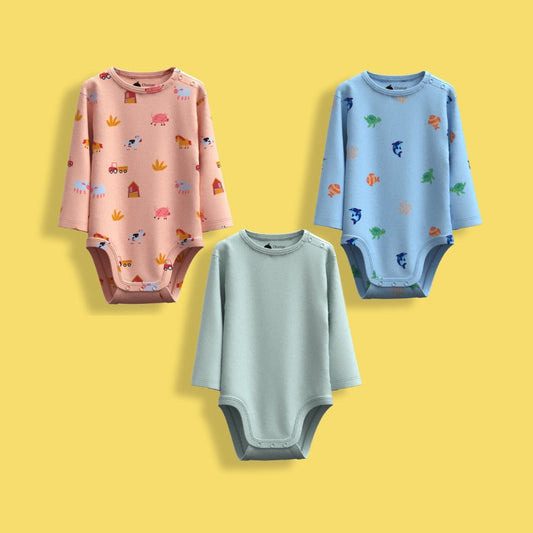 3 Pcs Full Sleeves Bodysuit | Underwater, Farm, Light Green