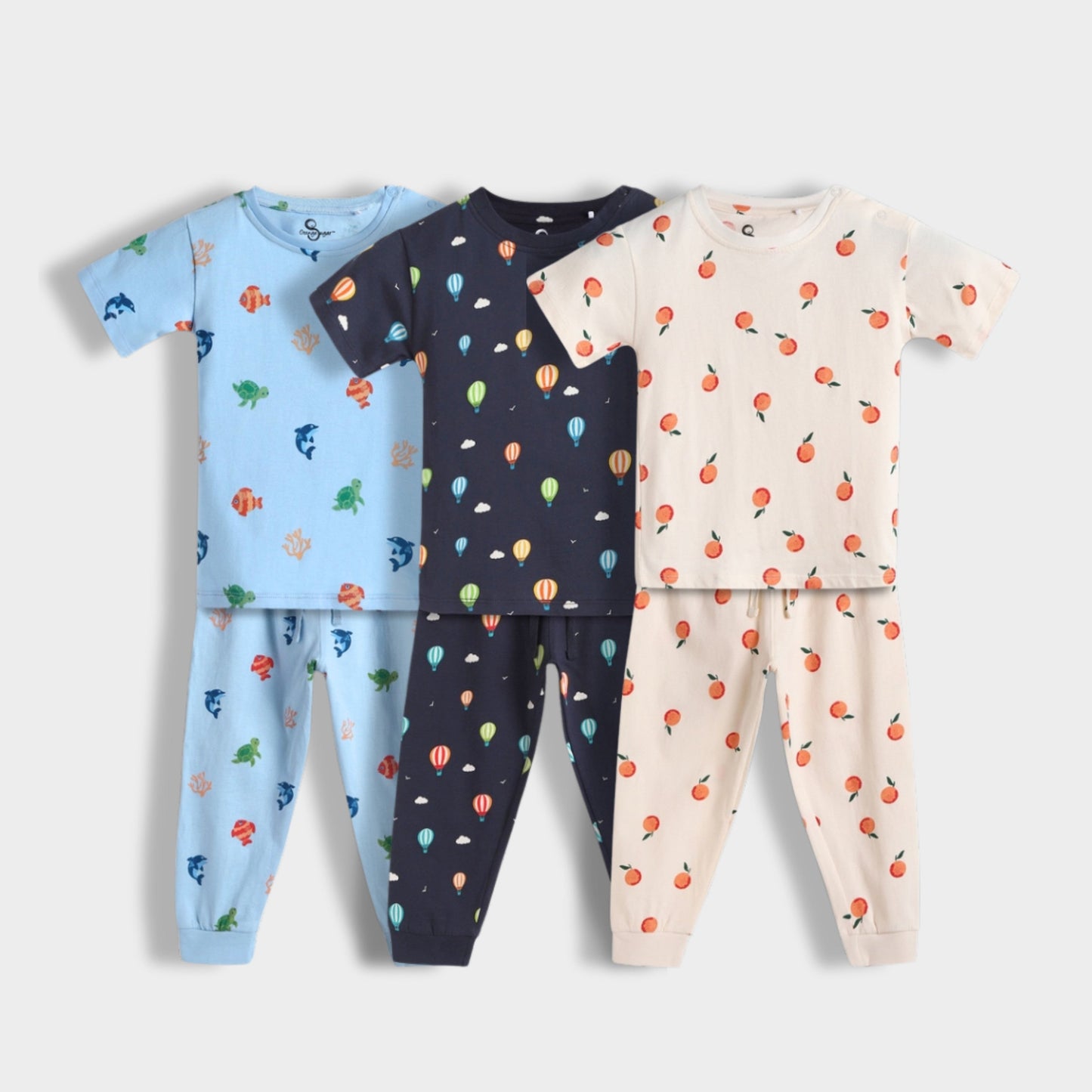 3 Pack Half Sleeves Unisex Co-ord Set | Hot Air, Underwater & Oranges