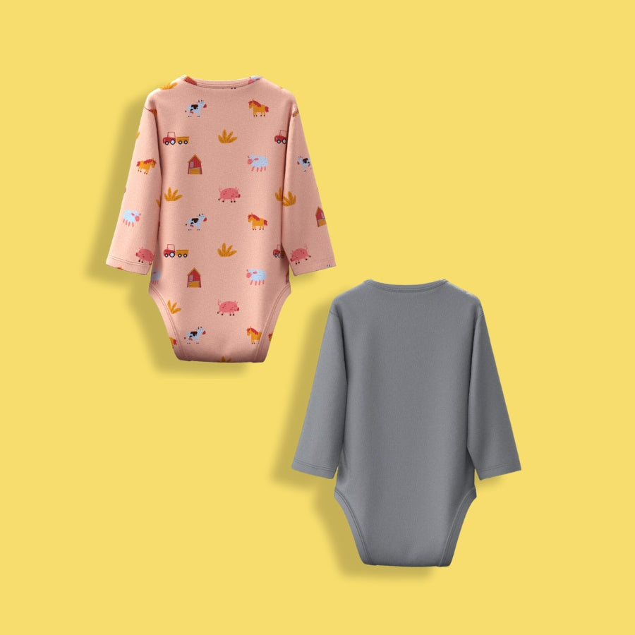 2 Pcs Full Sleeves Bodysuit | Farm, Grey