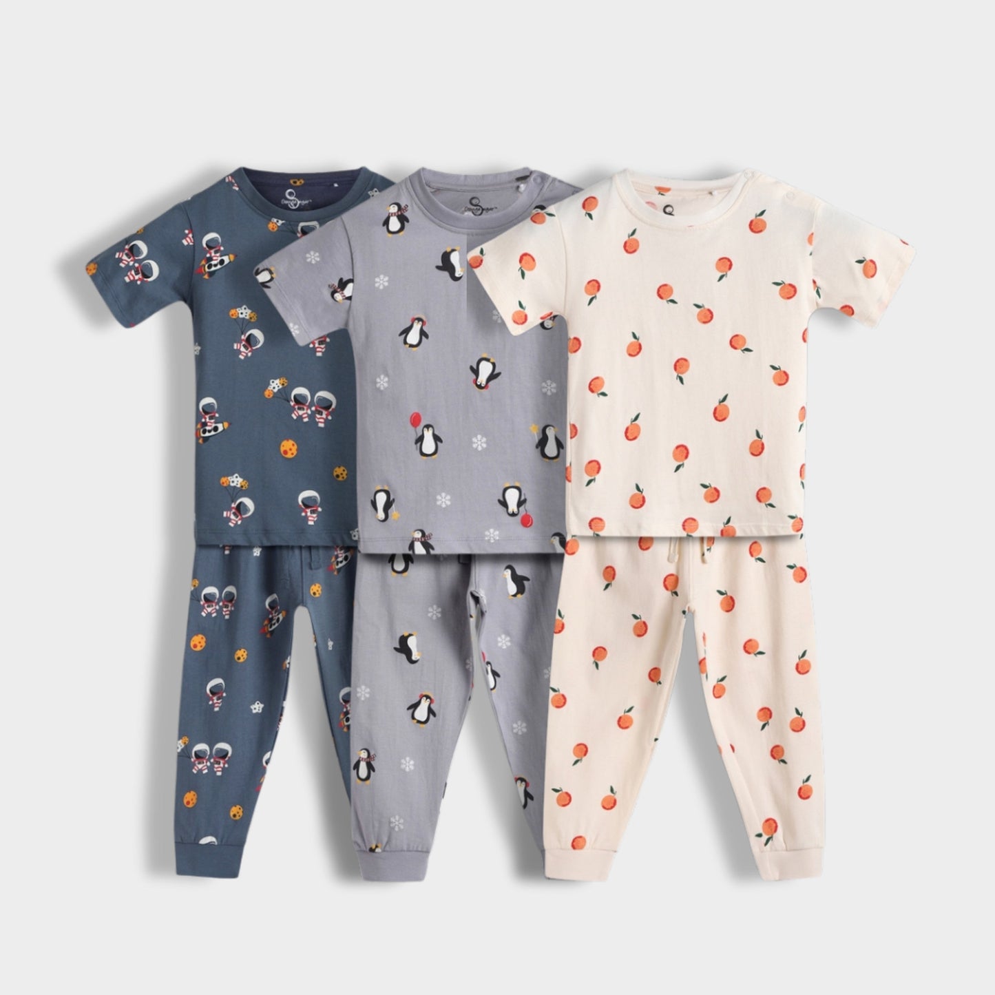 3 Pack Half Sleeves Unisex Co-ord Set | Space, Orange & Penguin