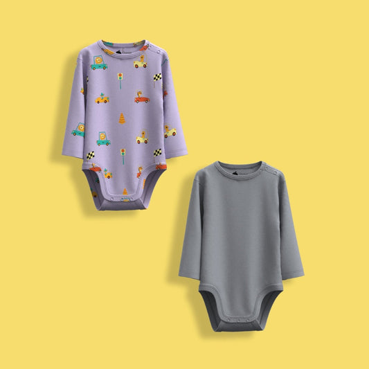 2 Pcs Full Sleeves Bodysuit | Cars, Grey