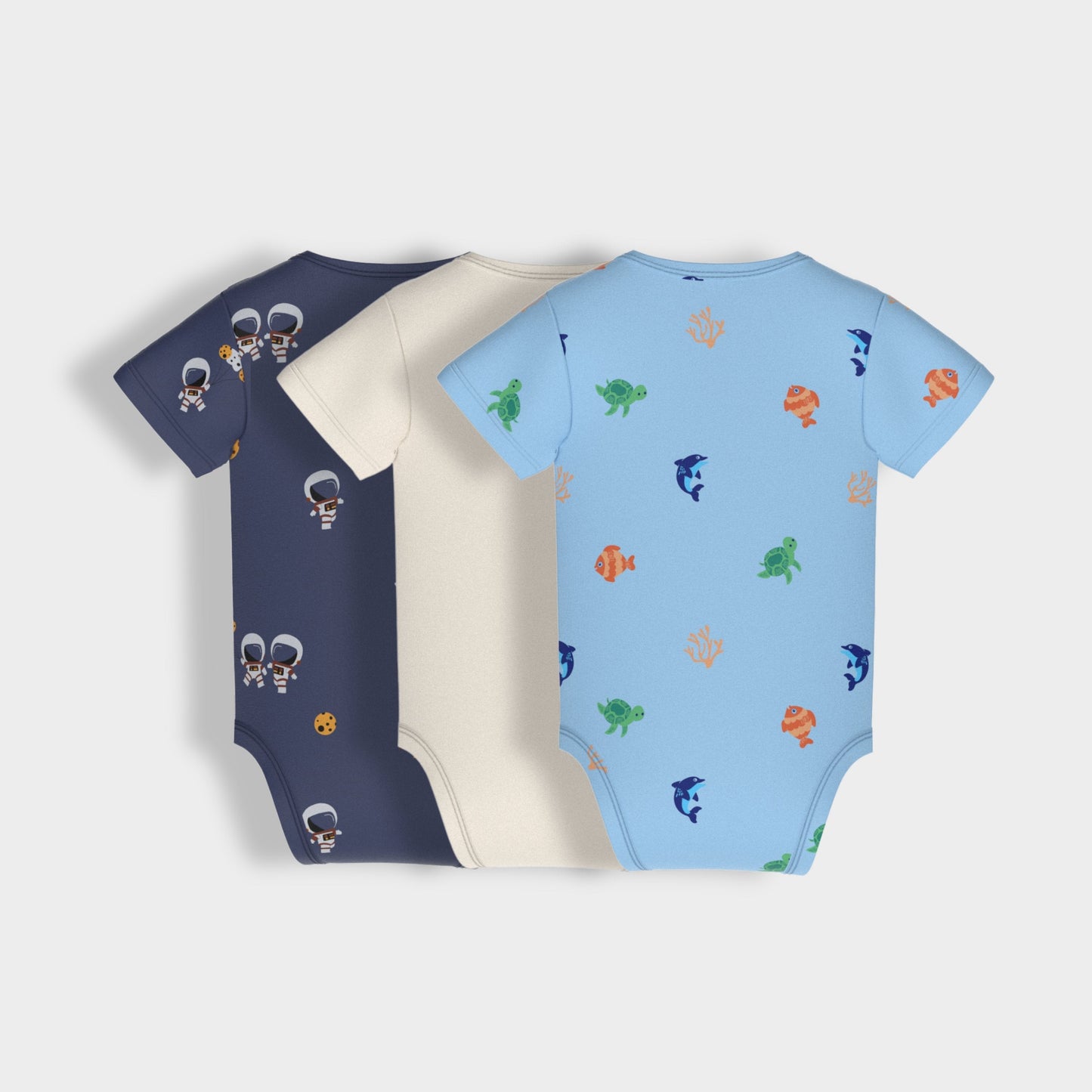 3 Pcs Half Sleeves Bodysuit | Space, Underwater, Off White