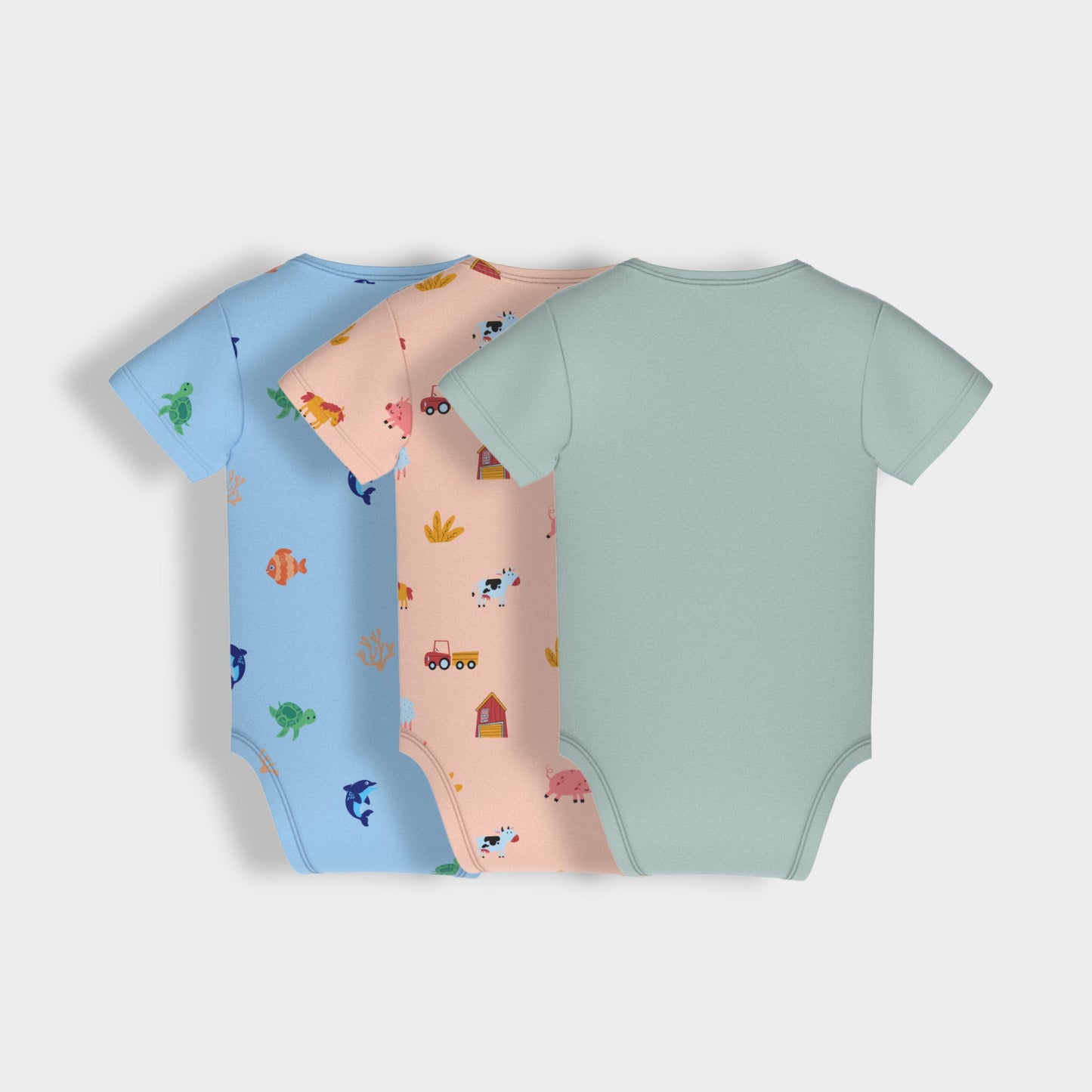 3 Pcs Half Sleeves Bodysuit | Underwater, Farm, Light Green