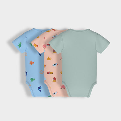 3 Pcs Half Sleeves Bodysuit | Underwater, Farm, Light Green