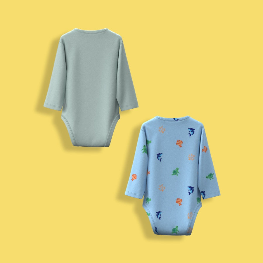 2 Pcs Full Sleeves Bodysuit | Underwater, Light Green