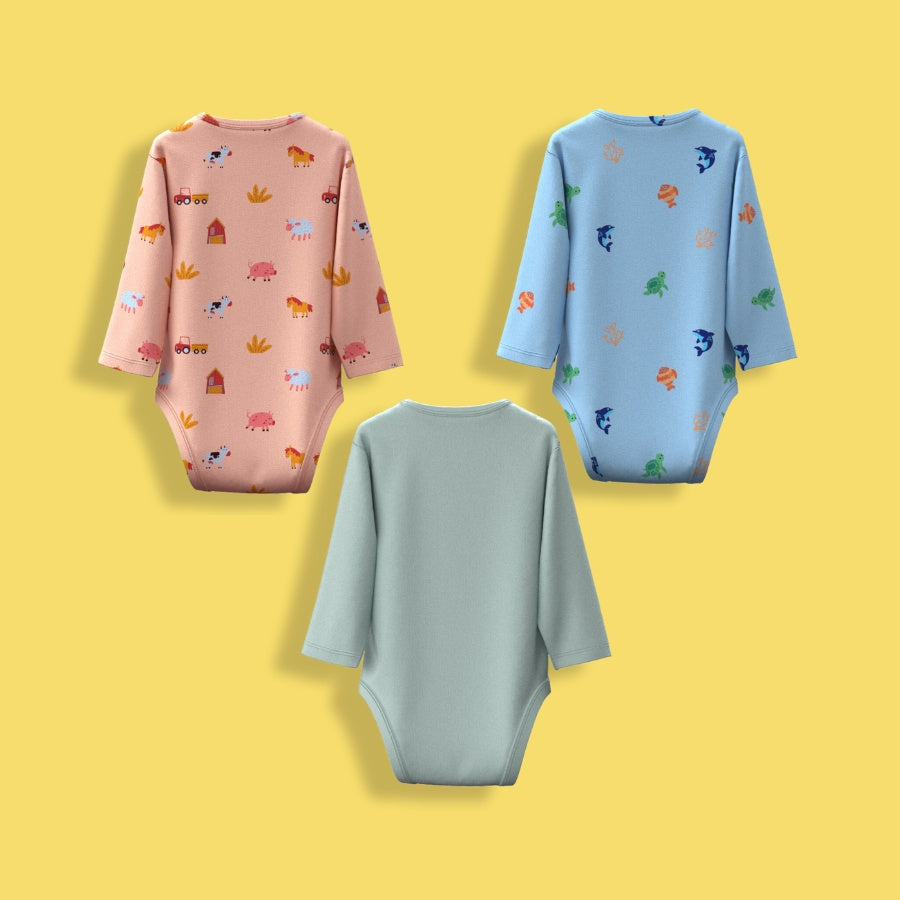 3 Pcs Full Sleeves Bodysuit | Underwater, Farm, Light Green