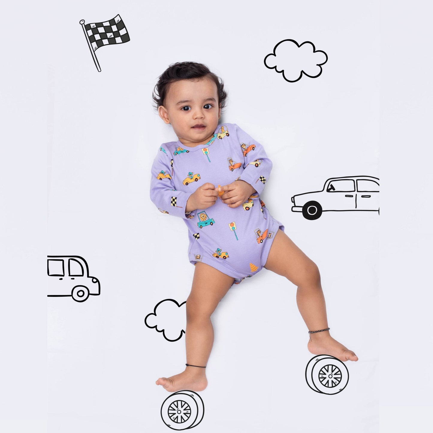 2 Pcs Full Sleeves Bodysuit | Cars, Off White