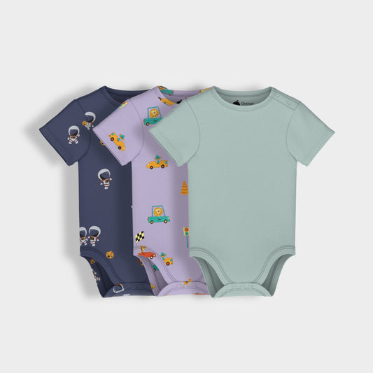 3 Pcs Half Sleeves Bodysuit | Space, Cars, Light Green