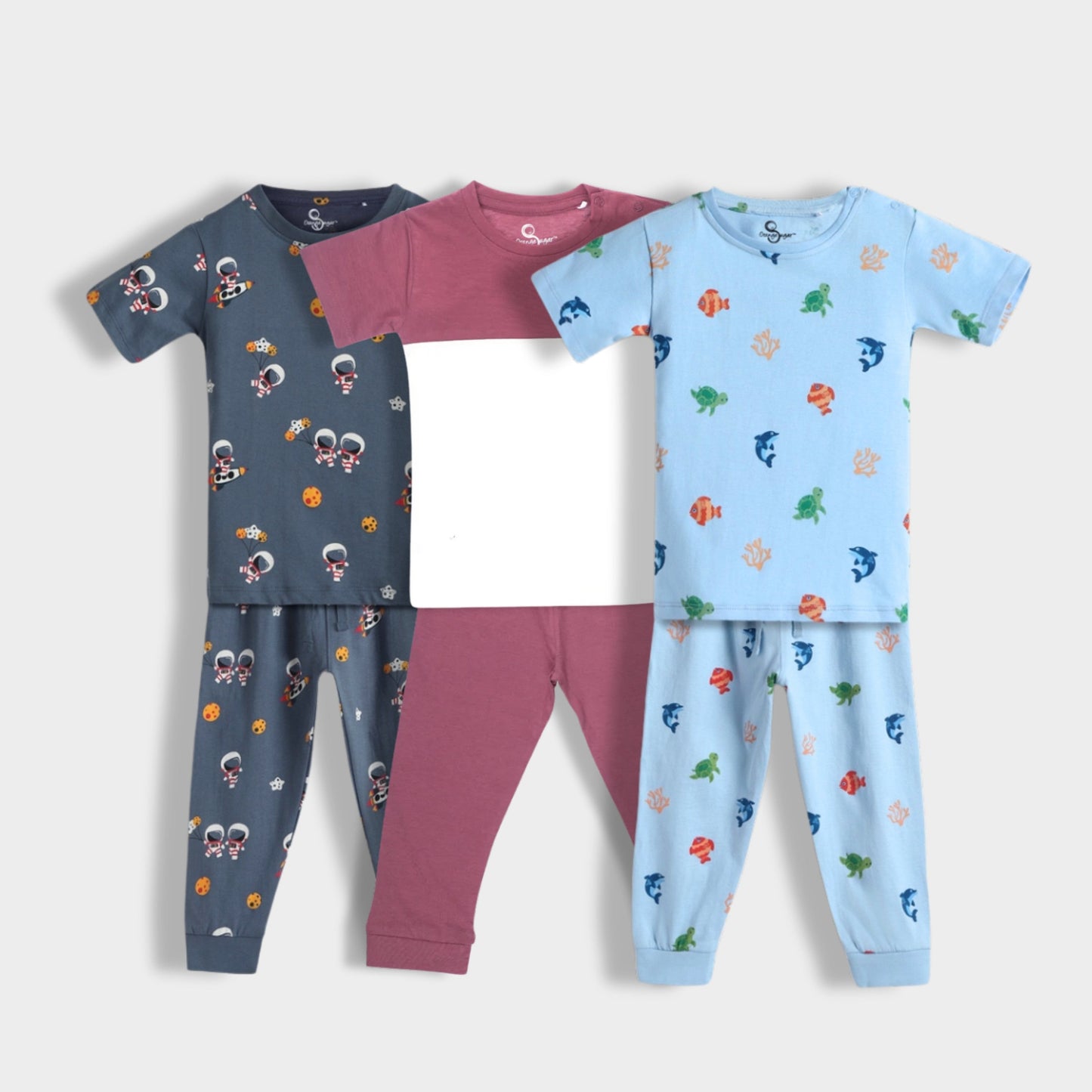 3 Pack Half Sleeves Unisex Co-ord Set | Space, Berry, Underwater
