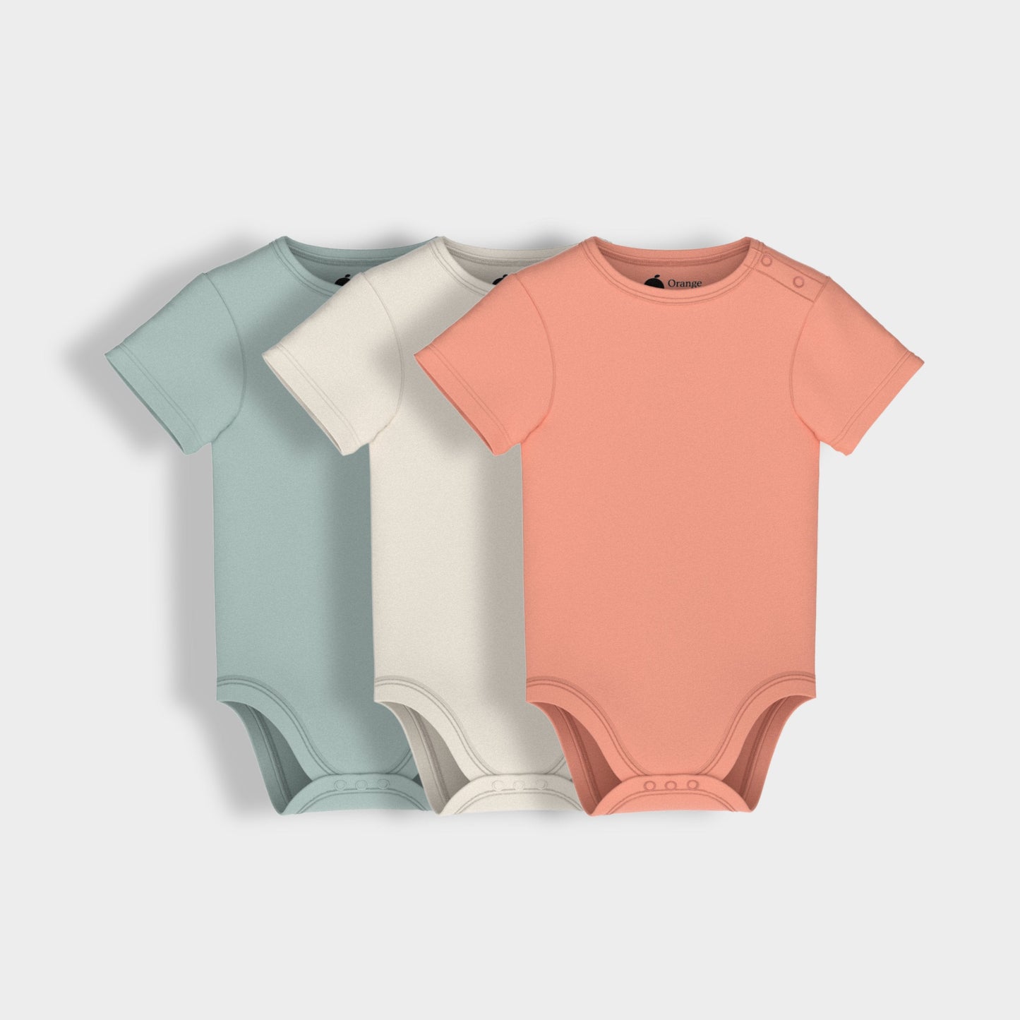3 Pcs Half Sleeves Bodysuit | Light Green, Off White, Orange