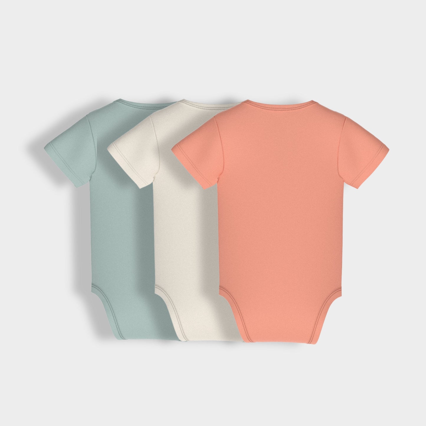3 Pcs Half Sleeves Bodysuit | Light Green, Off White, Orange