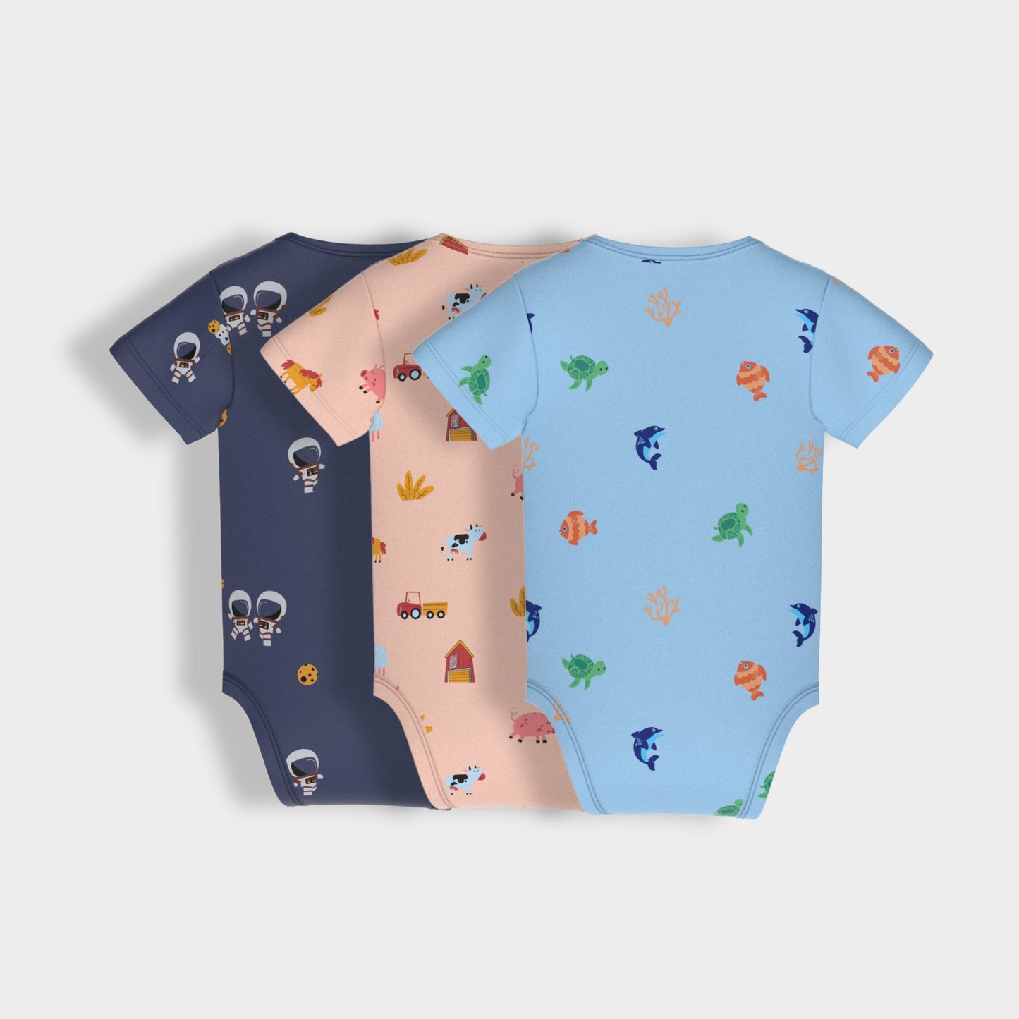 3 Pcs Half Sleeves Bodysuit | Space, Underwater, Farm