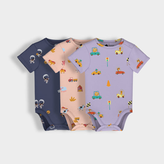 3 Pcs Half Sleeves Bodysuit | Space, Farm, Cars