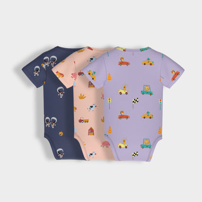 3 Pcs Half Sleeves Bodysuit | Space, Farm, Cars
