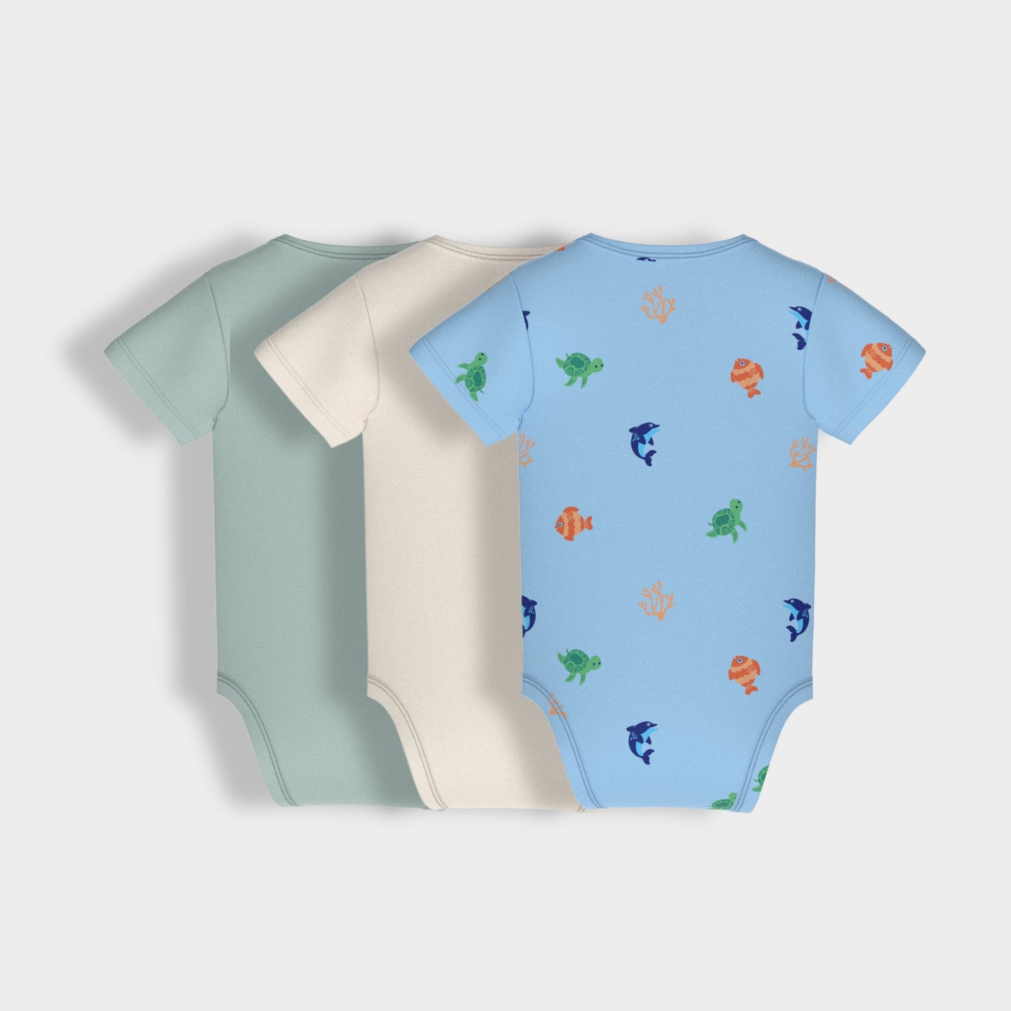 3 Pcs Half Sleeves Bodysuit | Light Green, Off White, Underwater