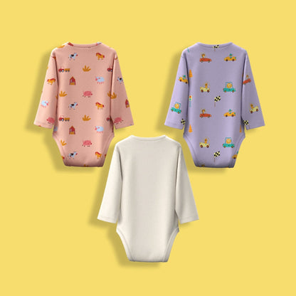 3 Pcs Full Sleeves Bodysuit | Farm, Cars, Off White