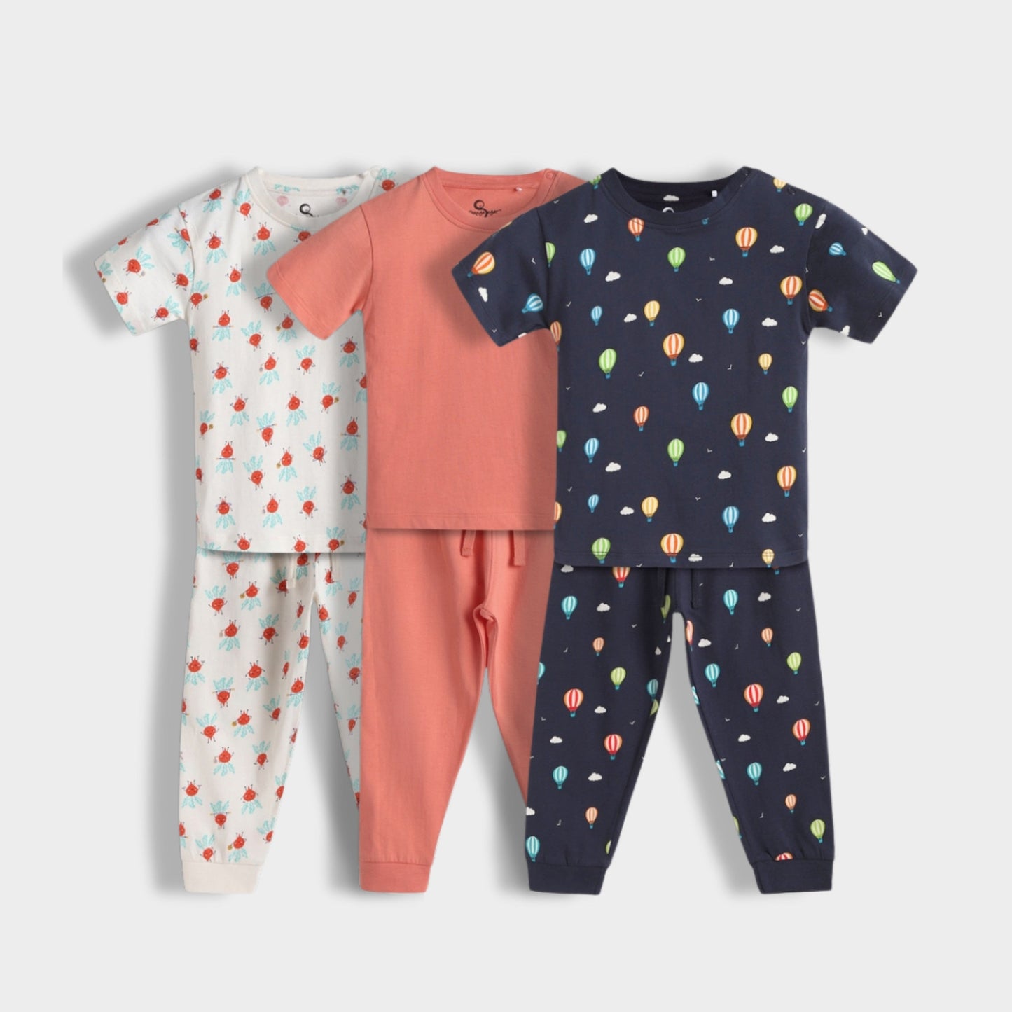 3 Pack Half Sleeves Unisex Co-ord Set | Giraffe, Beetroot & Hot Air