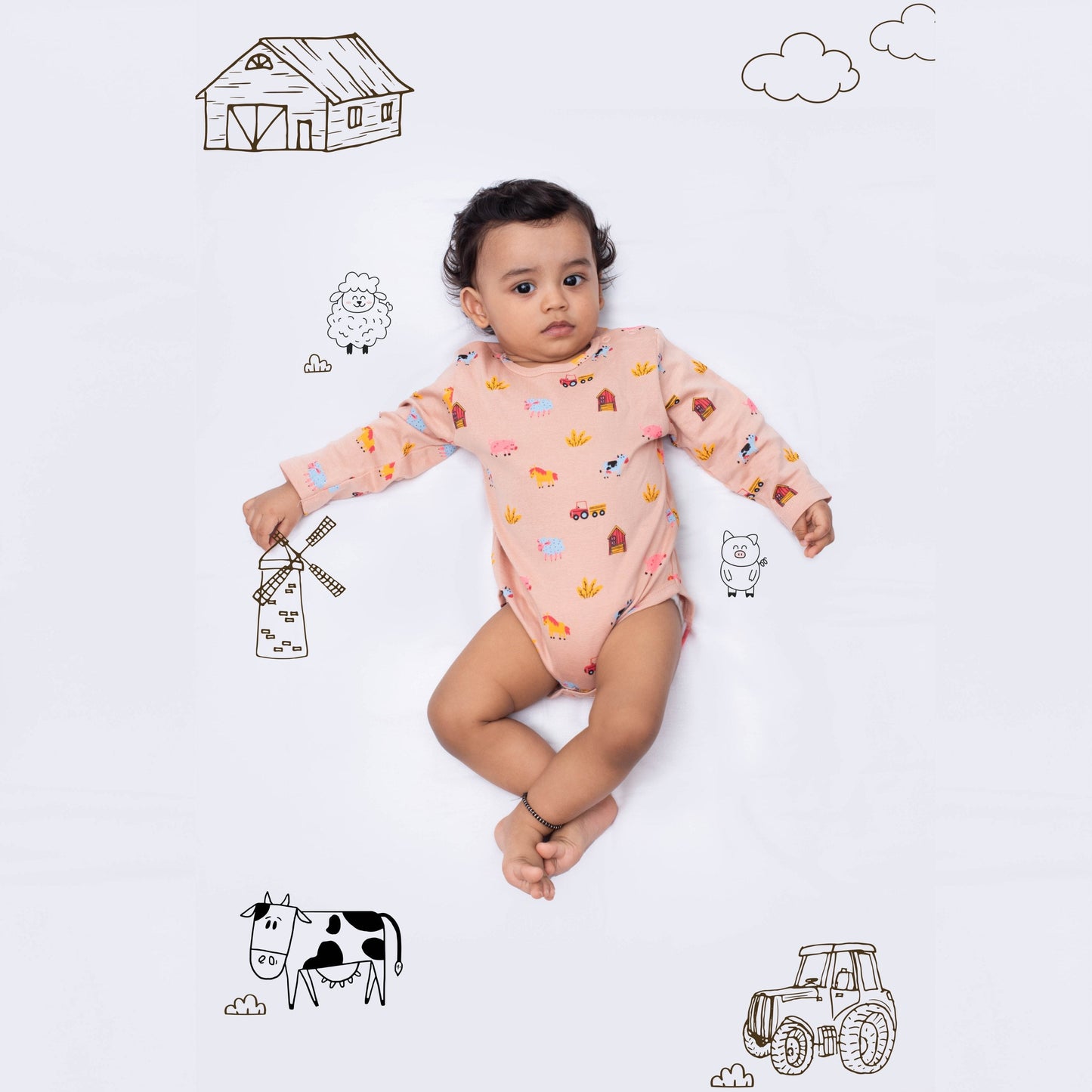 2 Pcs Full Sleeves Bodysuit | Farm, Off White