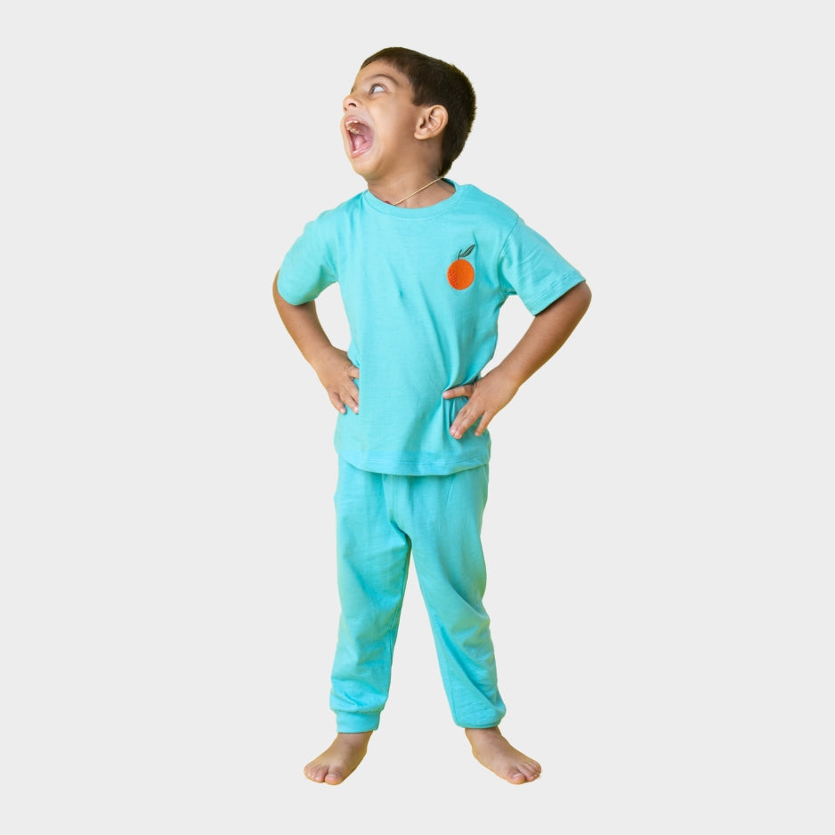 Half Sleeves Unisex Co-ord Set | Aqua Orange